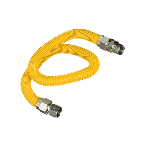 Flextron Gas Line Hose 5/8'' O.D.x60'' Len 3/4" FIPxMIP Fittings Yellow Coated Stainless Steel Flexible FTGC-YC12-60P - main